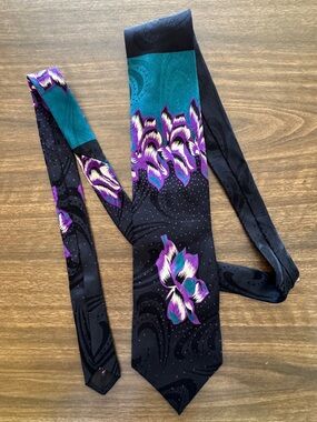 Vintage Silk Tie Screenplay by Martin Wong Purple Teal Black Abstract USA